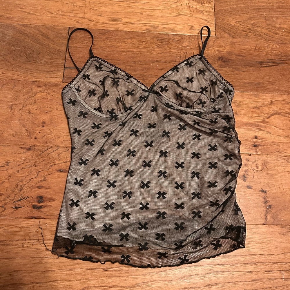 Cotton Candy Black and Cream Lace Trim Top